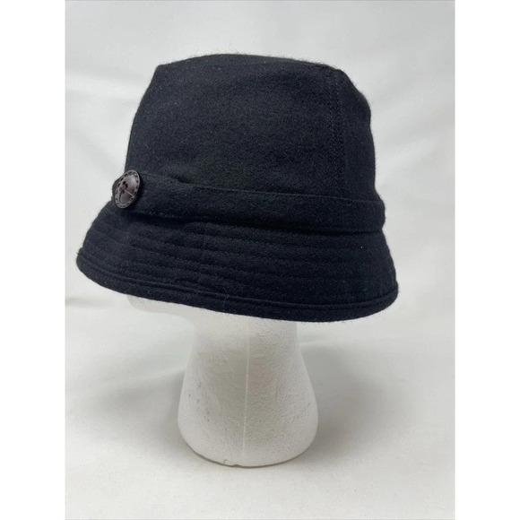 J. Crew Wool Blend Bucket Black Hat Women's Size S/M Button 80576 - Picture 1 of 7